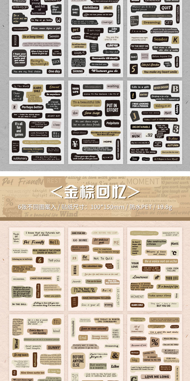 Journamm 6pcs/pack Vintage Letters PET Stickers DIY Scrapbooking ...
