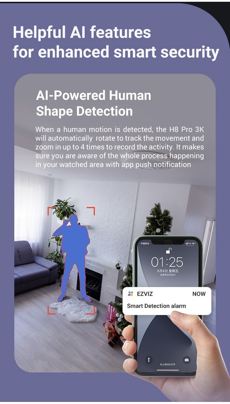 Picture of Ezviz H6 5MP 3K 1620P Smart AI Human / Pet Detection Two Way Talk Dual ...