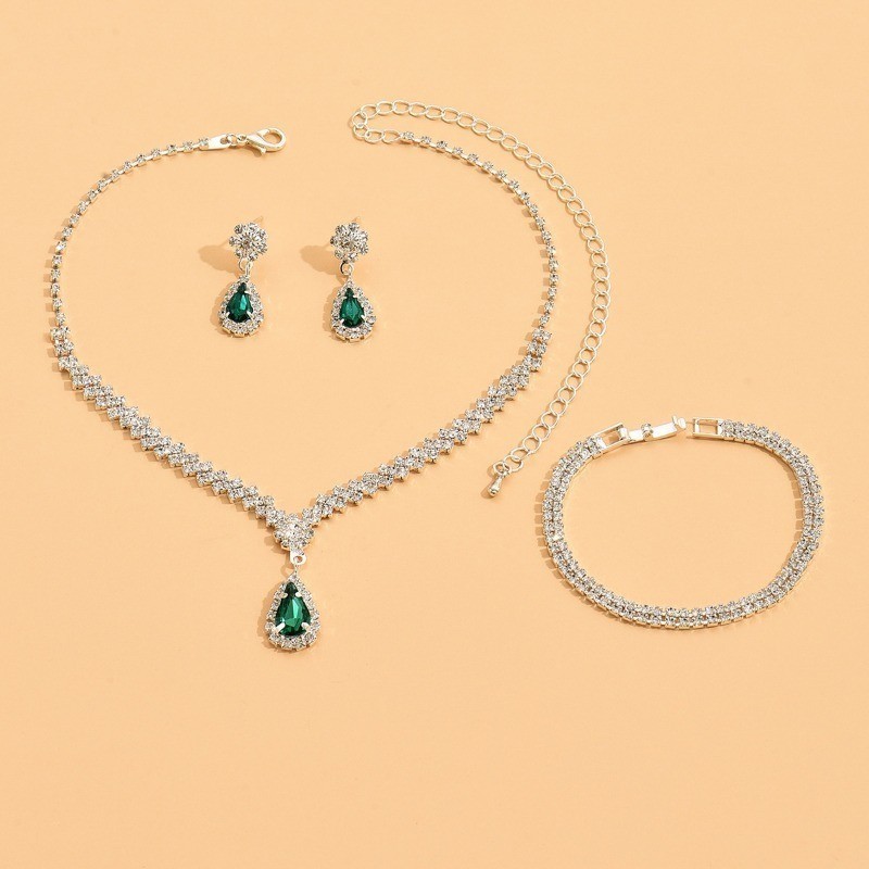 3-Piece Bridal Jewelry Set - Crystal Rhinestone Necklace Earrings Bracelet