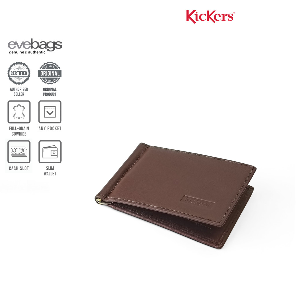 KICKERS Full Grain Cowhide Bi-Fold Money Clip Small Wallet w Slide ...
