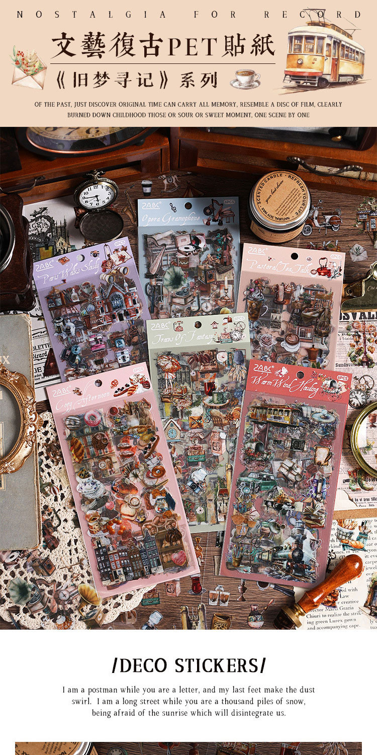 Journamm 6pcs Literary Retro Stickers PET Materials DIY Scrapbooking ...