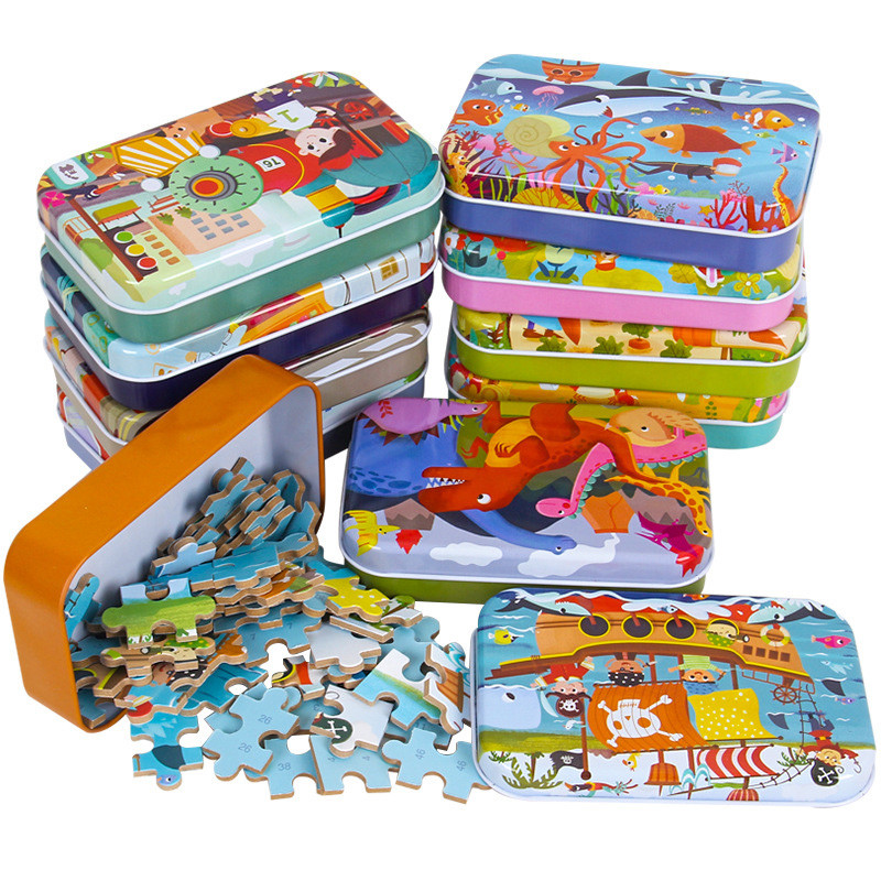 60Pcs Cartoon Wooden Puzzle Kids Adults Fun Play Early Learning Gift ...