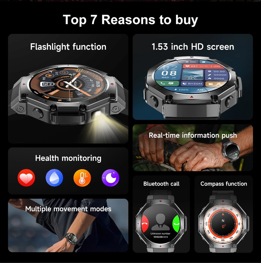 Smart Watch Men AMOLED HD Screen Bluetooth Call GPS Trajectory LED ...