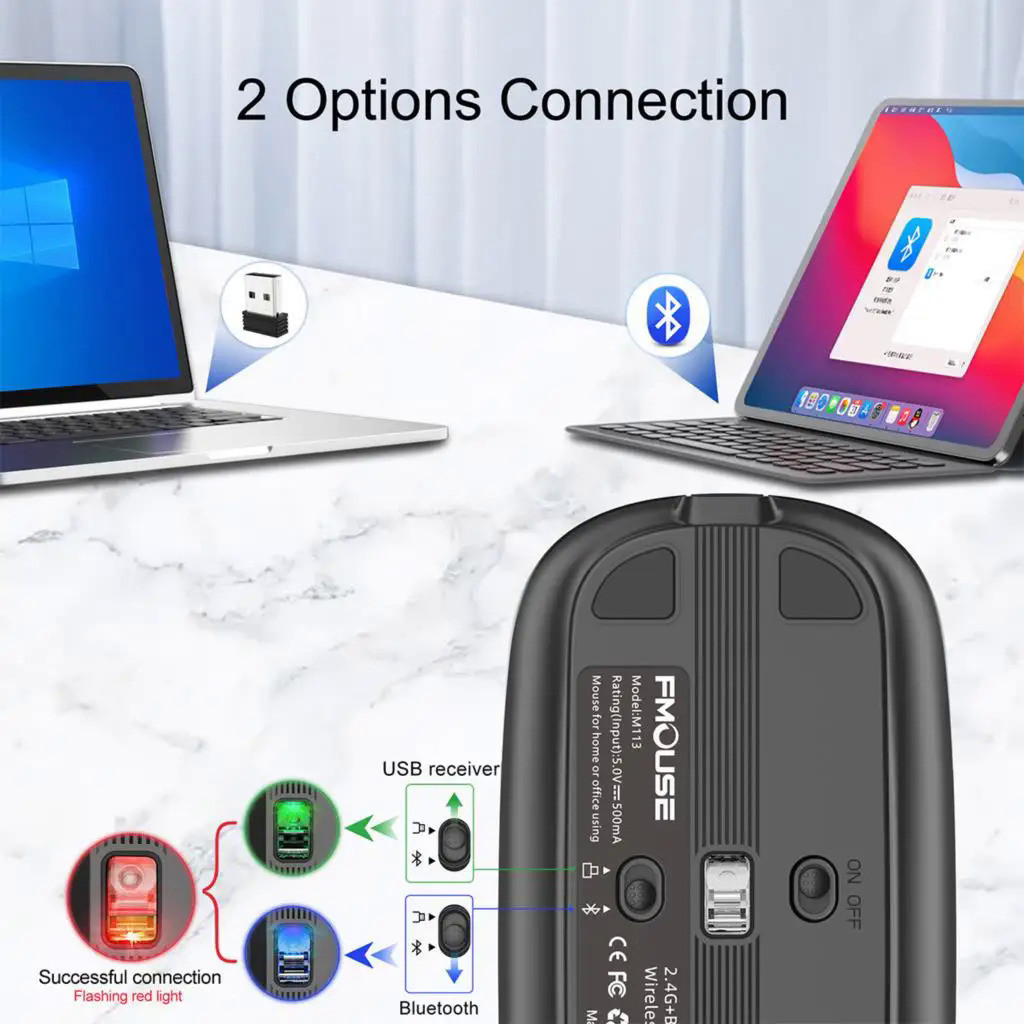 Wireless Bluetooth-compatible Mouse USB 2.4G Dual Mode 2400DPI ...