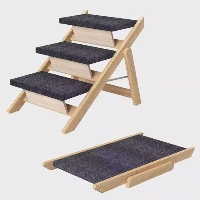 Climbing Ladder Bed Foldable Get On The Ramp Pet Stairs Solid Wood ...