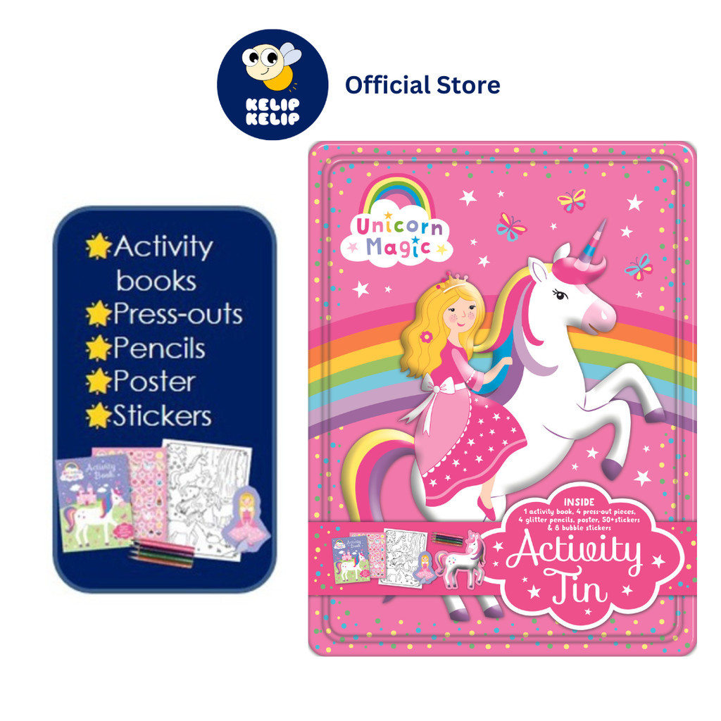 Unicorn Magic Happy Tin Book Gift Set for Kids with Colouring Bubble ...