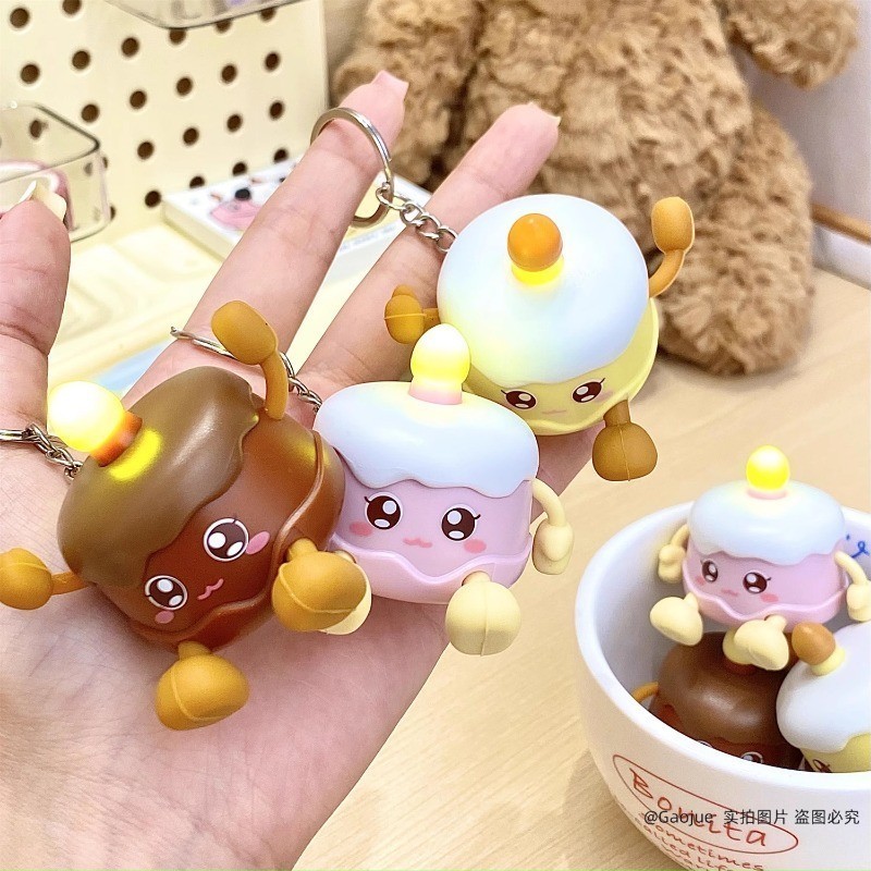 Cute LED Birthday Cake Keychain with Sound Flashlight Mini Fun Toys for ...