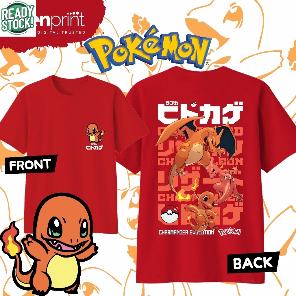 Pokemon T-Shirt | Charmander | Charmeleon | Charizard EVOLUTION |Cotton ...