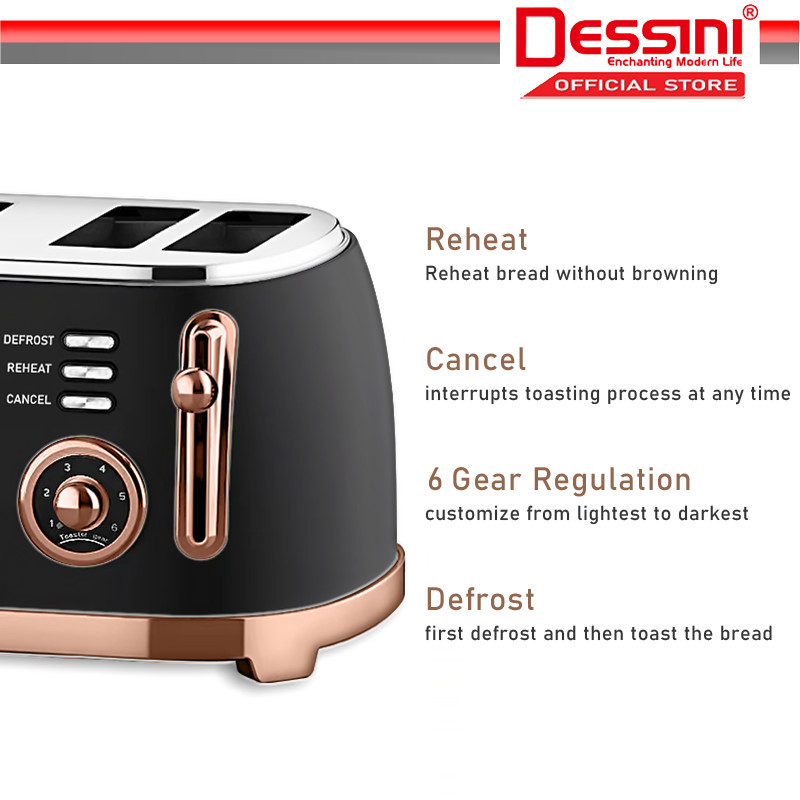 DESSINI ITALY 4 Slide Double Sided Electric Bread Toaster Sandwich ...