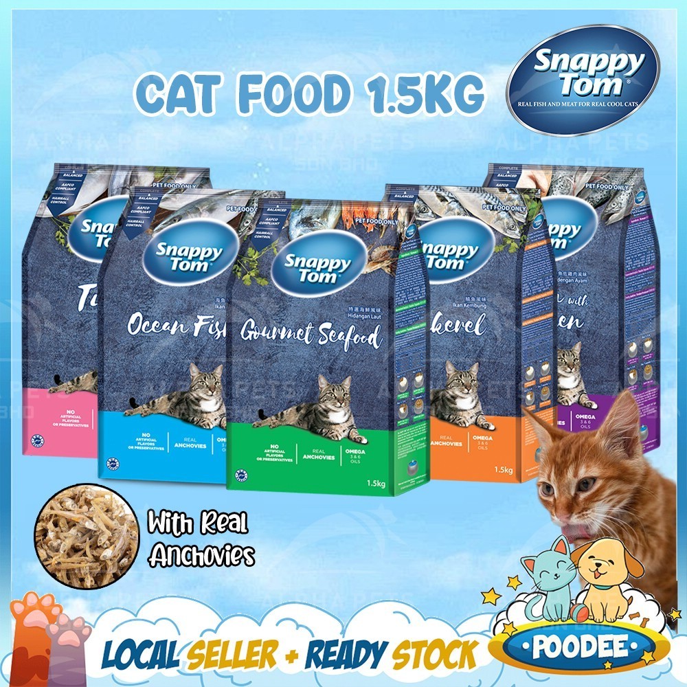 POODEE Pets Snappy Tom 1.5KG Cat Dry Food Kibbles Seafood Salmon Tuna ...