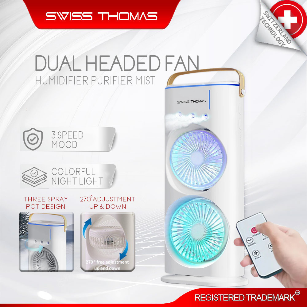 Swiss Thomas Double Head Spray Fan Rechargeable 3 Speed Humidifier Air ...