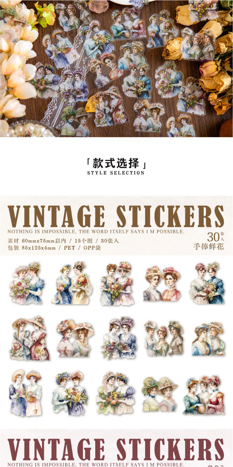 Journamm 30pcs/pack Vintage Girly Stickers PET Materials DIY ...