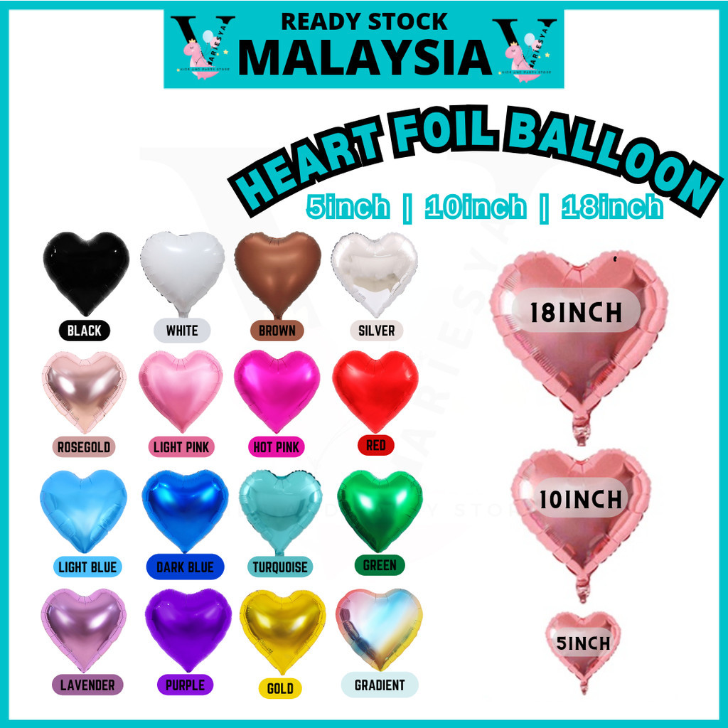 (1Pc) 5inch 10inch 18inch Heart Love Foil Balloon Birthday Decoration ...