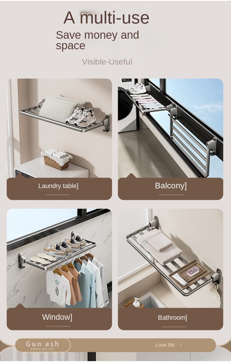 Balcony Foldable Drying Rack Shoe Drying Rack Perforation-Free Window ...
