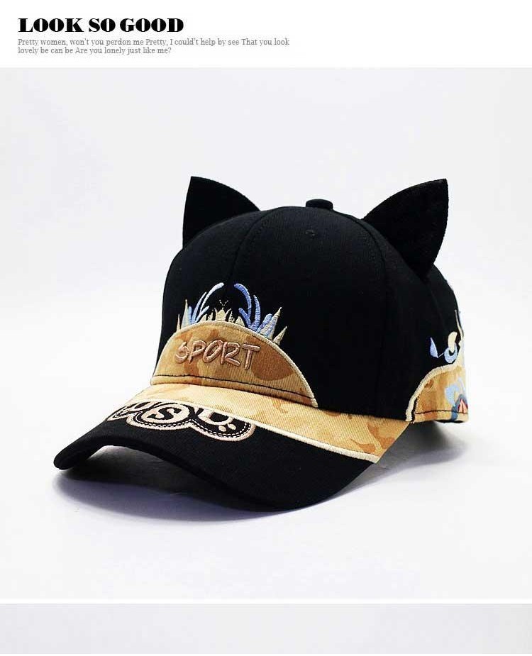 Fashion Cat Ear Casual Embroidered Baseball Cap Cat Ear Hat Spring ...