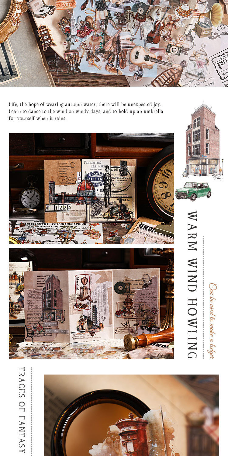 Journamm 6pcs Literary Retro Stickers PET Materials DIY Scrapbooking ...