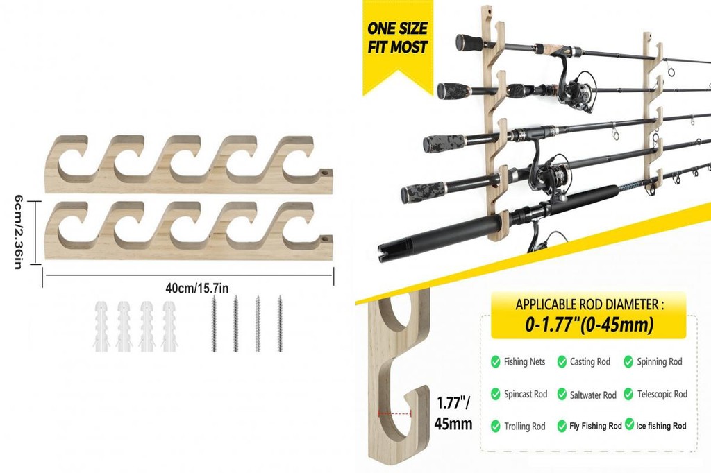 [Ready stock] Fishing Rod Storage Rack Durable Hardwood Fishing Rod ...