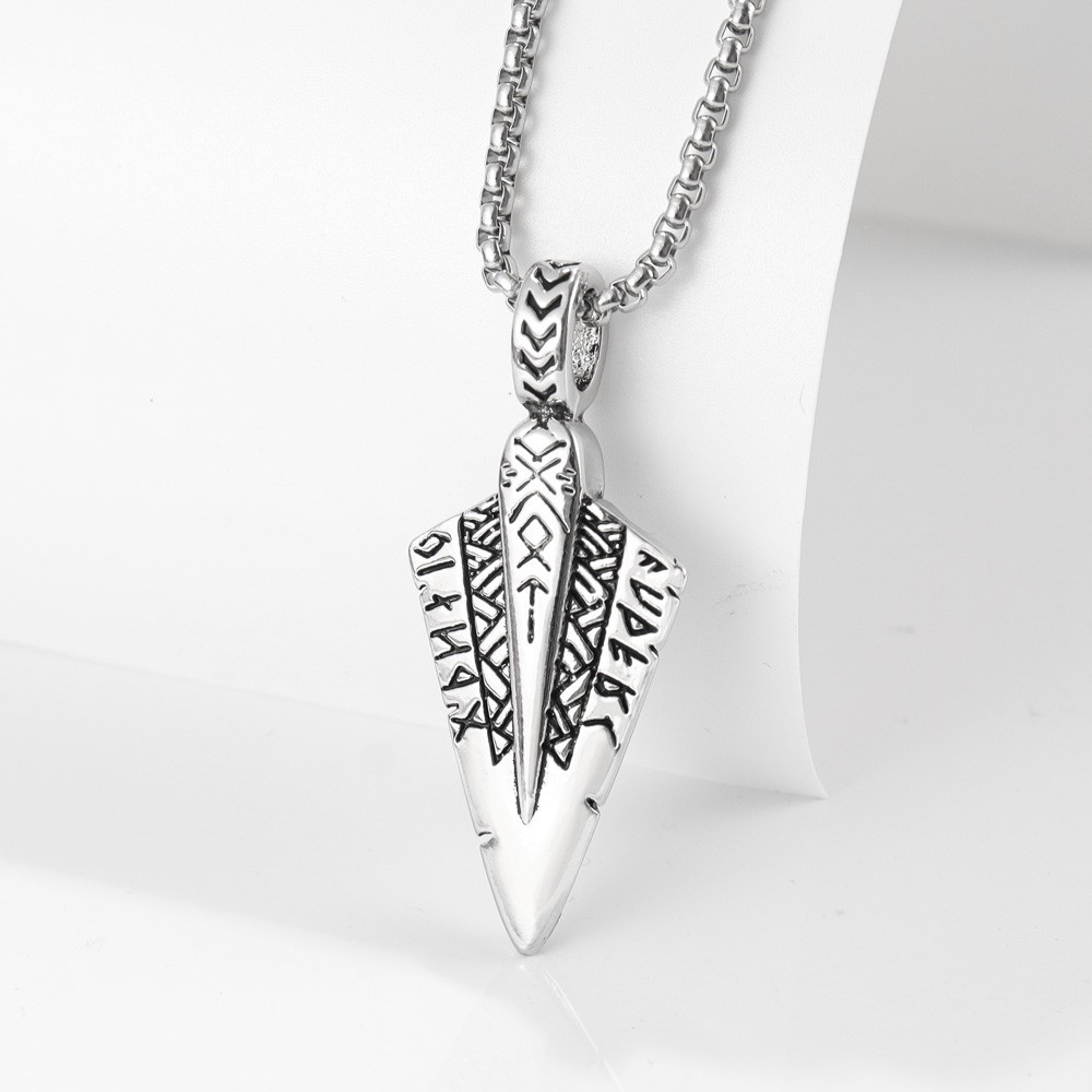 Men's Silver Color Carved Runes Sweater Chain Necklace Viking Symbol ...