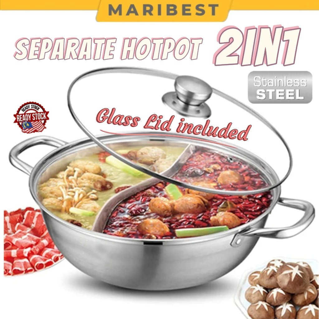 Stainless Steel 2 in 1 Hot Pot Shabu Dual Site Induction Stove Cookware ...