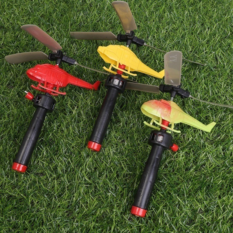 Mini DIY Assembly Pull Line Helicopter Fly Outdoor Toy / Draw Rope Take ...