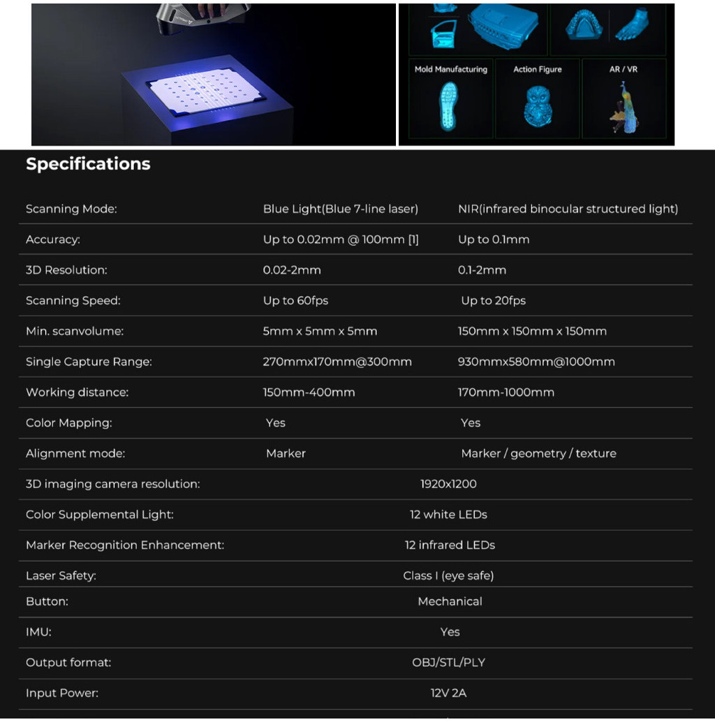 Creality CR-Scan Raptor with Blue Laser & NIR/ Scan Speed 60 fps ...