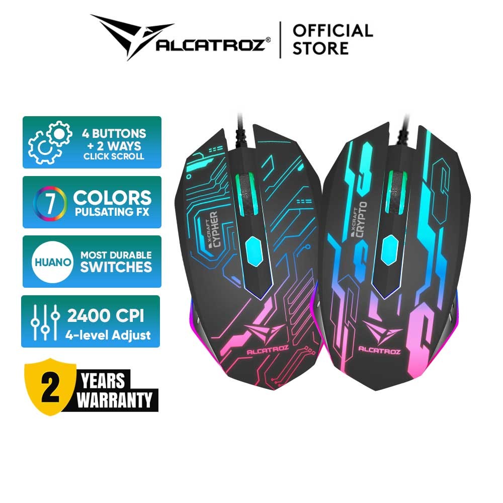 Alcatroz X Craft 2400 CPI High Definition Gaming Mouse 7 Colour Light ...