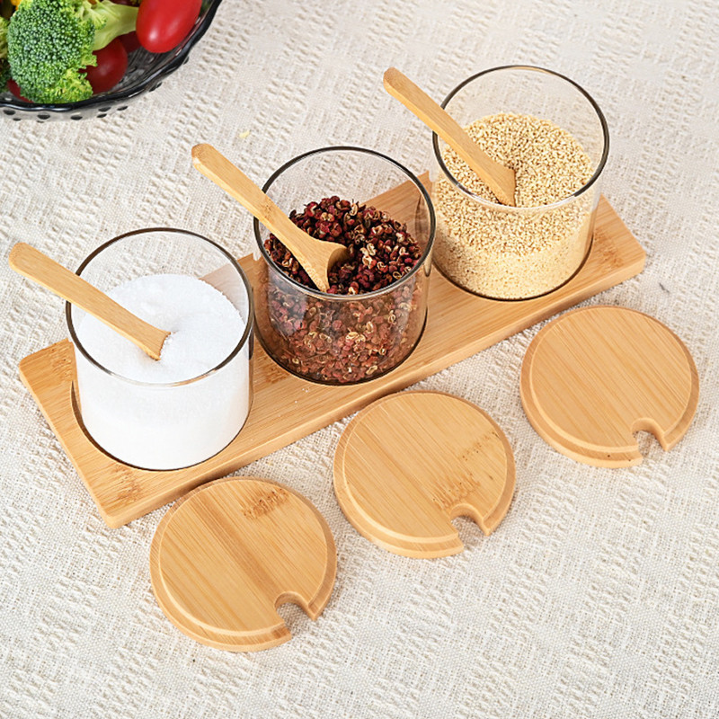 3 In 1 Condiment Glass Jar Set Multipurpose Seasoning Spices Herbs ...