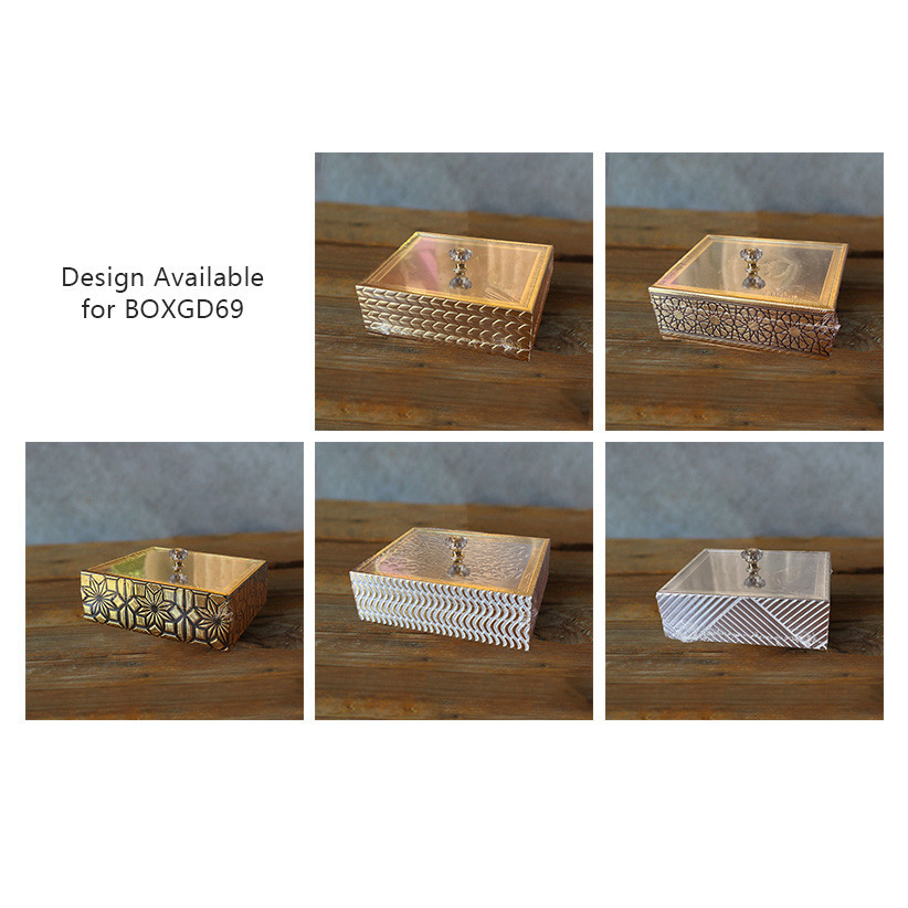 Romantika Glitter Box Square Rectangle Acrylic Covered Storage Box Gold ...
