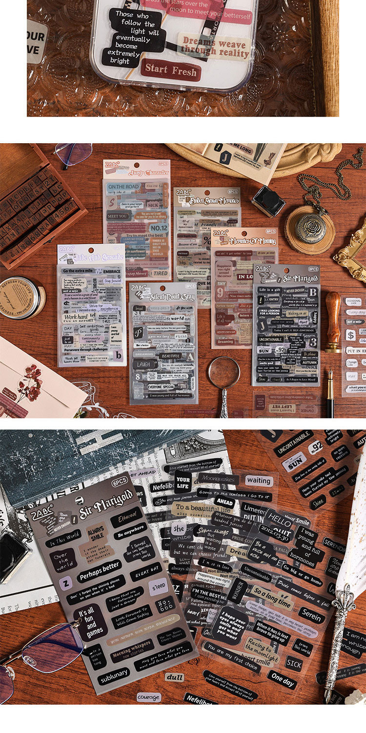Journamm 6pcs/pack Vintage Letters PET Stickers DIY Scrapbooking ...