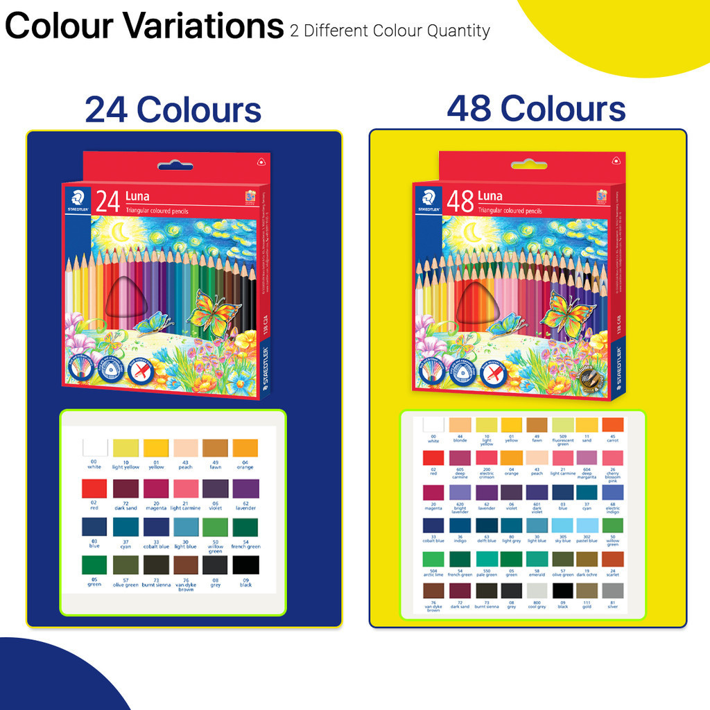 Staedtler Luna Triangular Colour Pencil 24 48 Gold & Silver Color (BOX ...