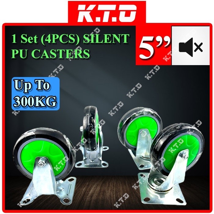 1 Set 4 Pcs Heavy Duty PU Wheels And PU Silent Caster Wheels For 300Kg ...