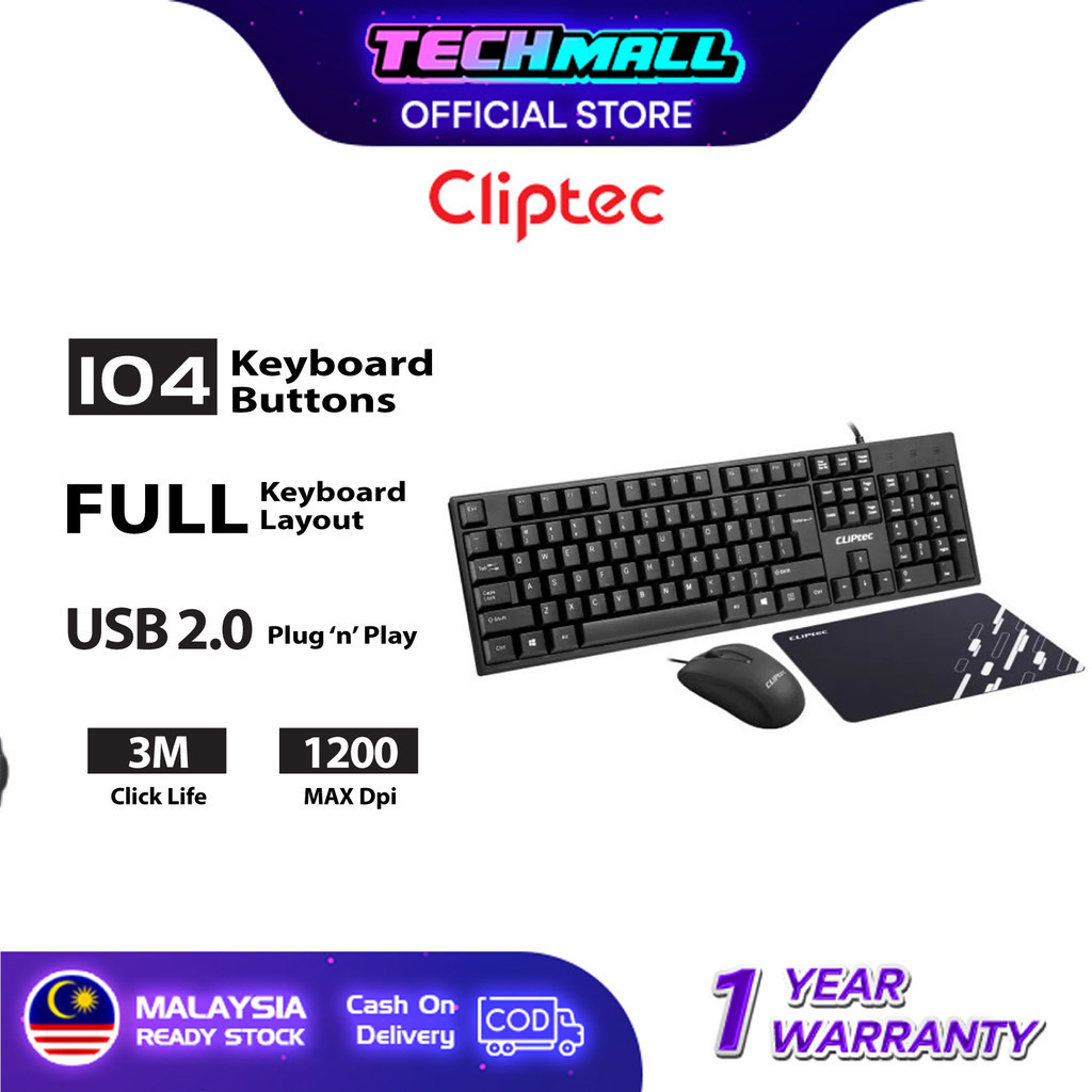 CLiPtec OFIZ-COMBO3 USB 3-in-1 Keyboard, Mouse and Mouse Pad Combo Set ...