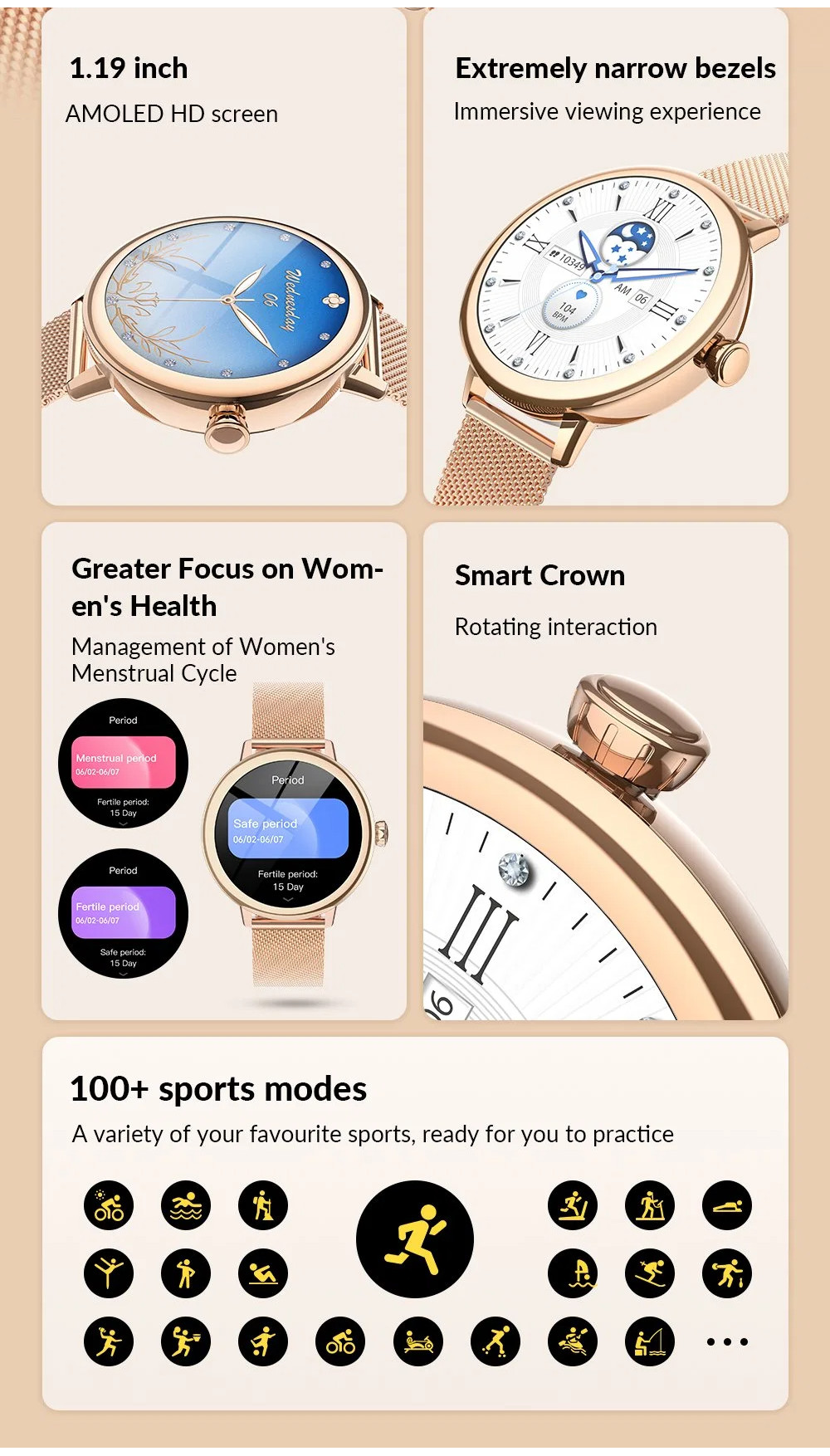 REEBOK Glow Women Jam Smart Watch Women Amoled Heart Rate Monitor Call ...