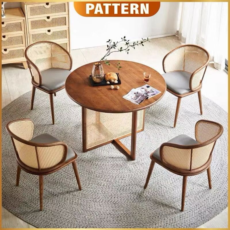 PATTERN Nordic Solid Wood Rattan Dining Table Round | Rattan Dining ...