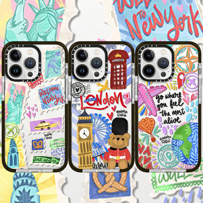 Cartoon Travel Landmark Case For IPhone 16 Pro Max Cover 16 Silicone