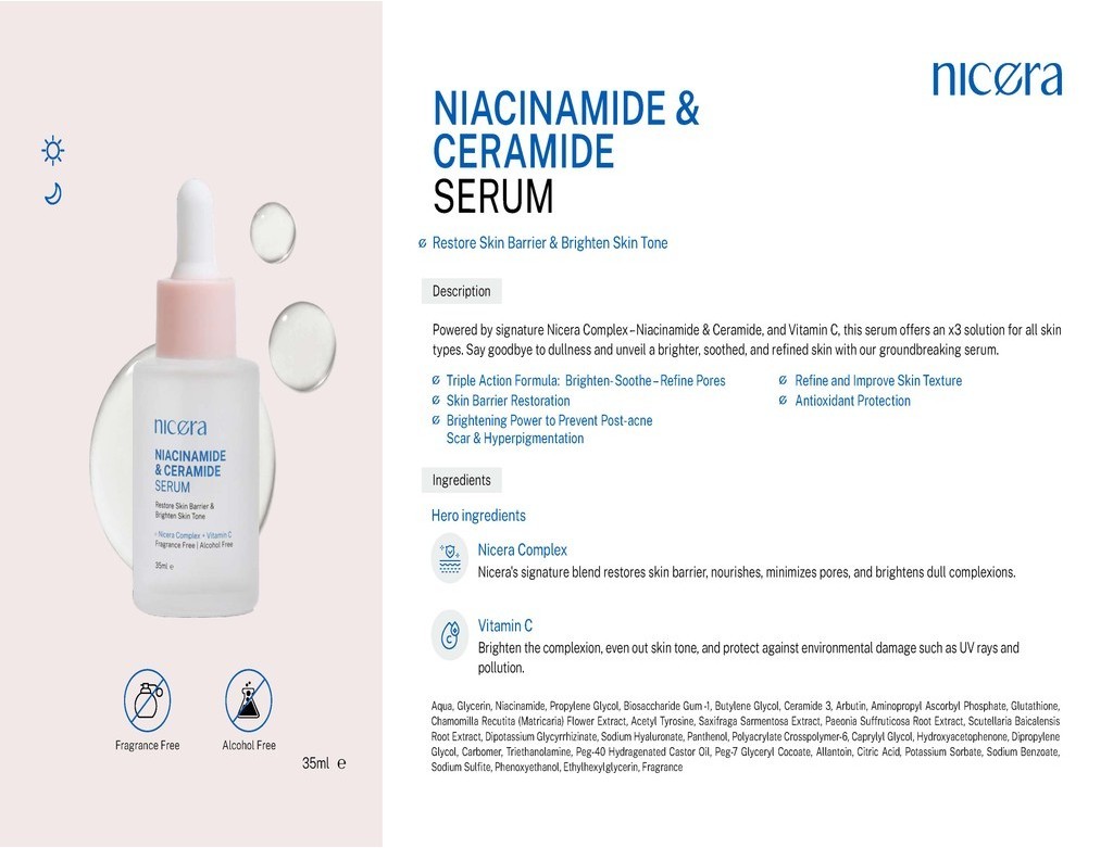 ROREC NICERA Niacinamide & Ceramide Serum Brighten Skin Tone Restore ...