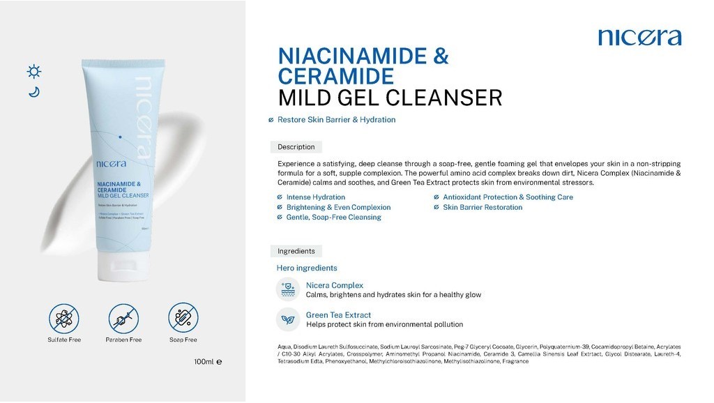 NICERA Niacinamide & Ceramide Mild Gel Cleanser Hydration Restore Skin ...