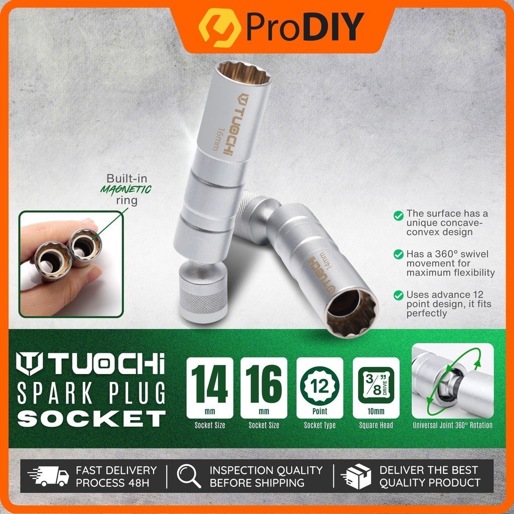 TUOCHI 1PCS Spark Plug Removal Socket Wrench Tools 3/8-inch Drive 12 ...