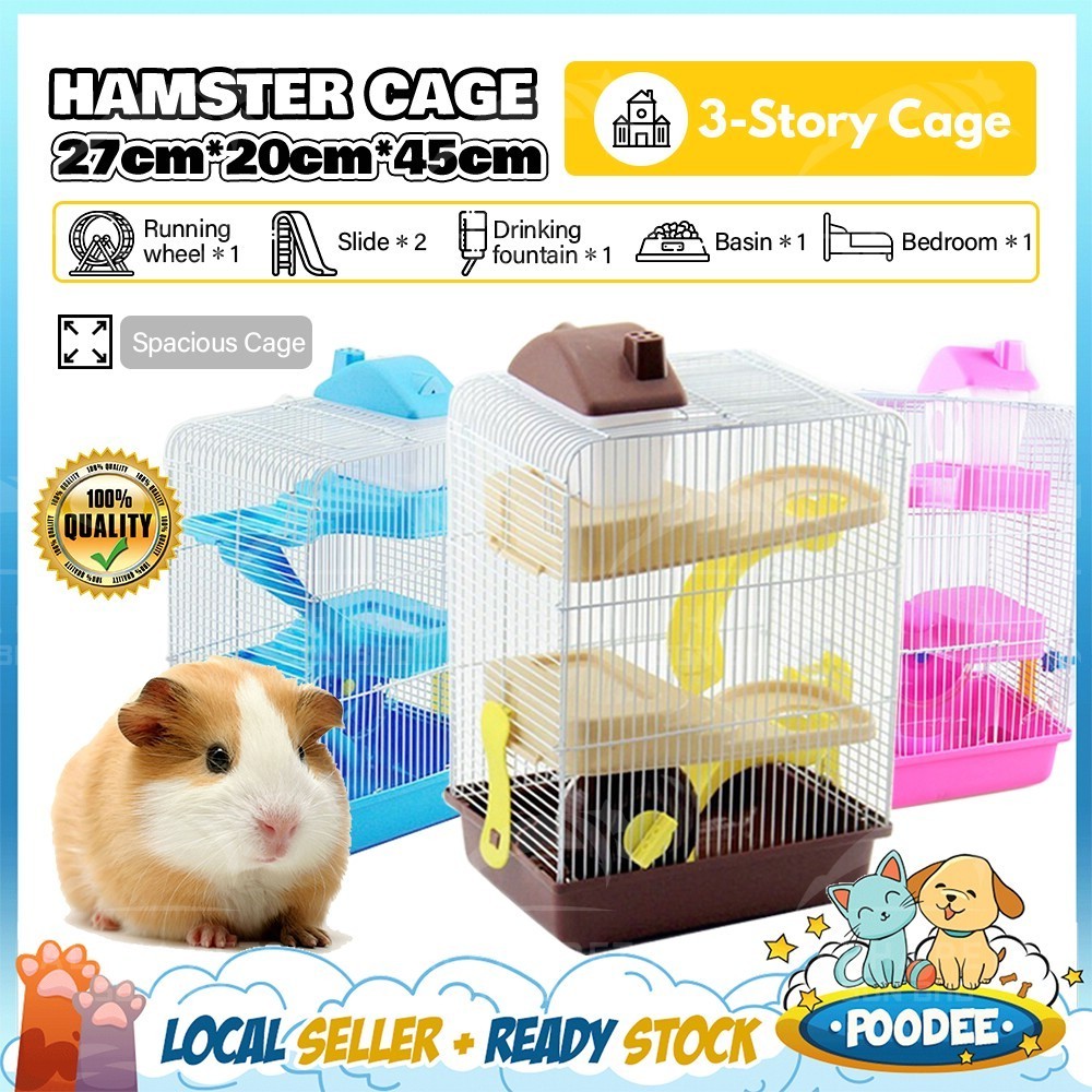 POODEE 3 Tier Storey Villa Cage Hamster Running Wheels Water Bottle