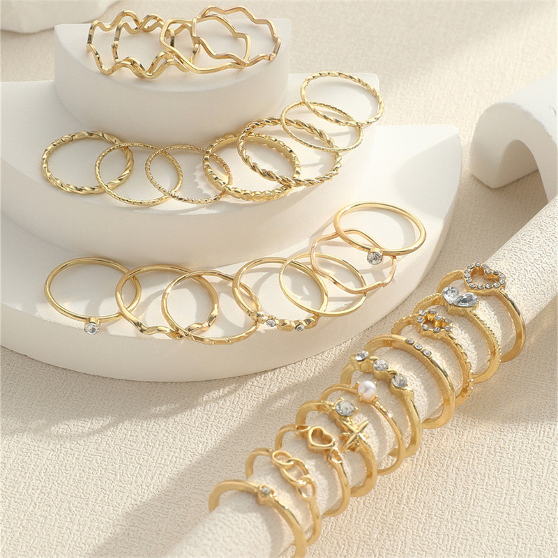 BELLA-Bee Simple diamond love wave leaves geometric ring set Women ...