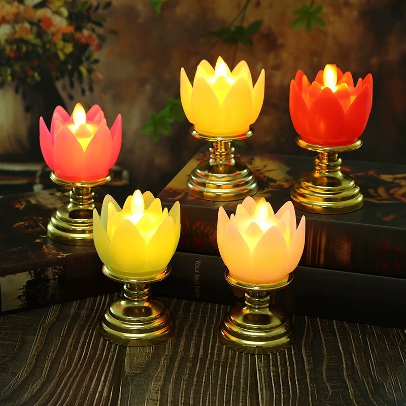 LED Electronic Lotus Flower Lantern Light Simulated Candle Flame for ...