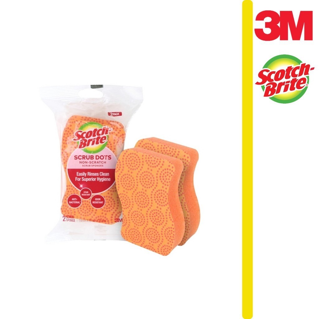 3M Scotch Brite 2pcs/pack Orange Scrub Dots Non Scratch Scrub Sponge ...