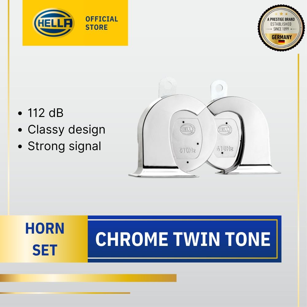 HELLA Chrome Twin Tone Horn Set 12V for passenger cars 112dB dual tone ...