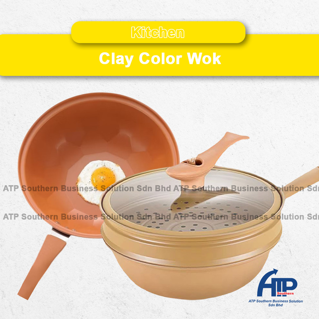 Clay Color Wok Korea High Quality Non Stick Deep Frying Wok Pan with ...