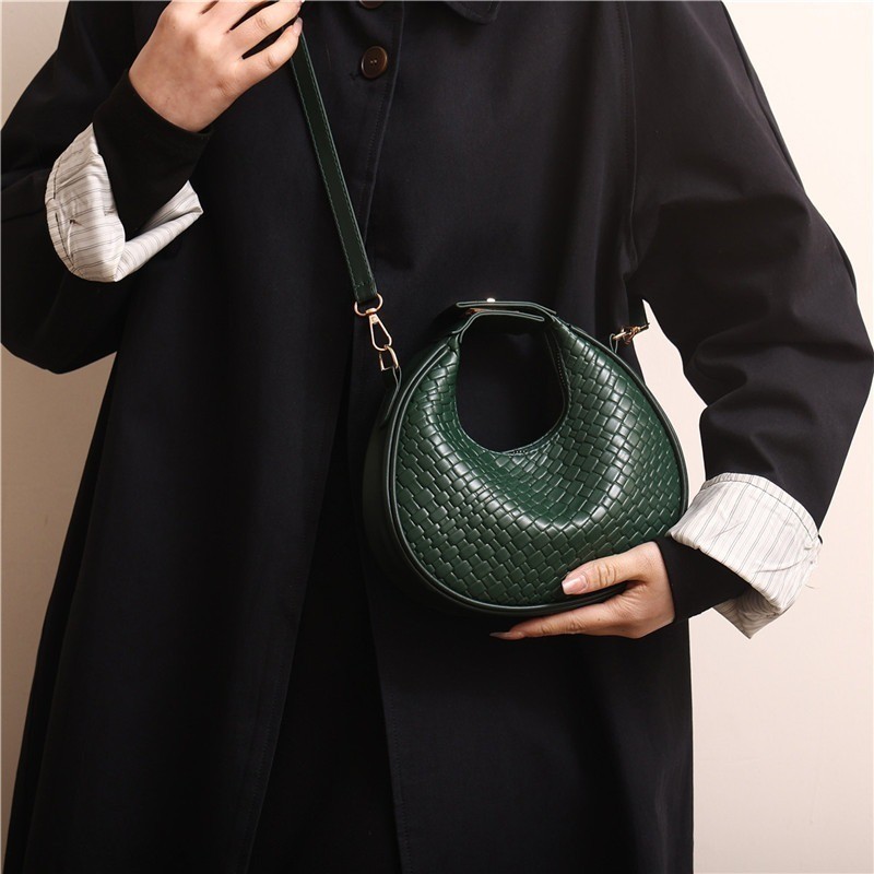 PU Leather Woven Bag for Women Retro Style Half Moon Handbag Niche ...