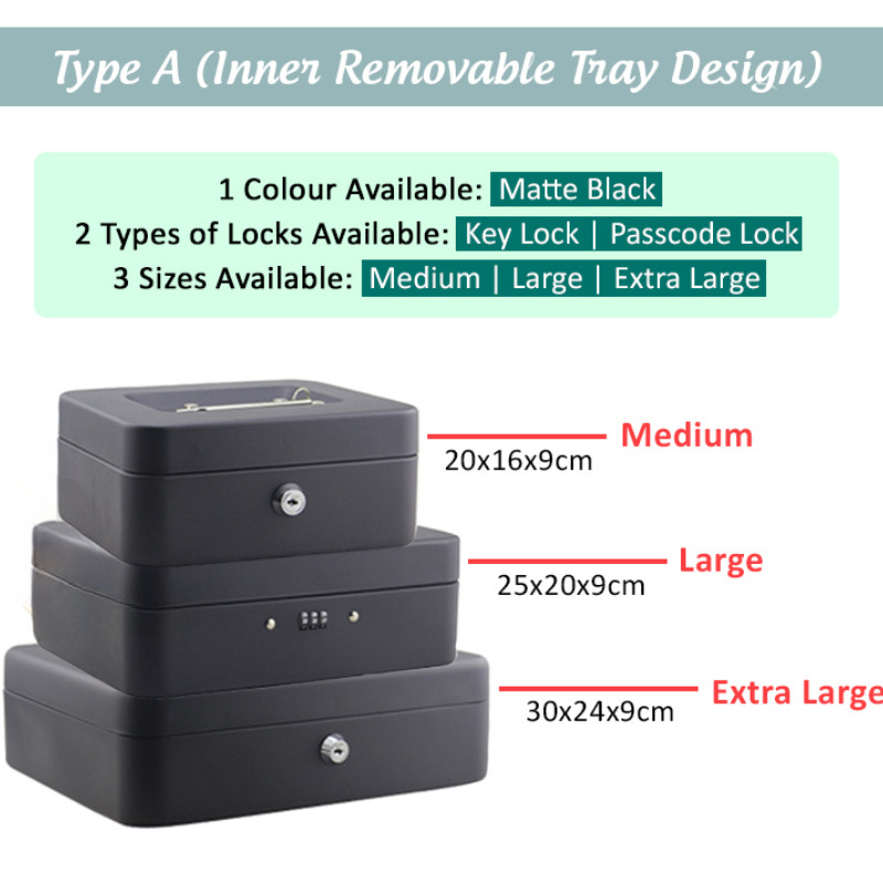Key Lock / Passcode Lock Cash Cashier Box Removable Tray Safe Piggy ...