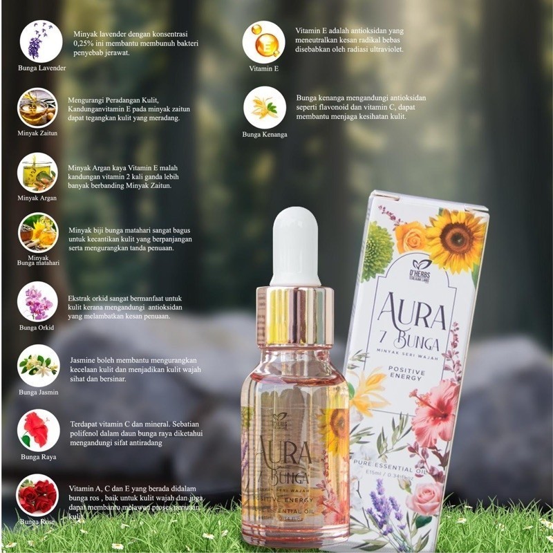 DHERBS Aura 7 Bunga Minyak Seri Wajah 15ml Pure Essential Oil ...