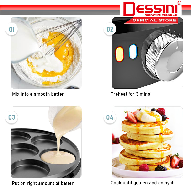DESSINI ITALY 7 Holes Electric Pancake Crepe Maker Burger Toaster ...