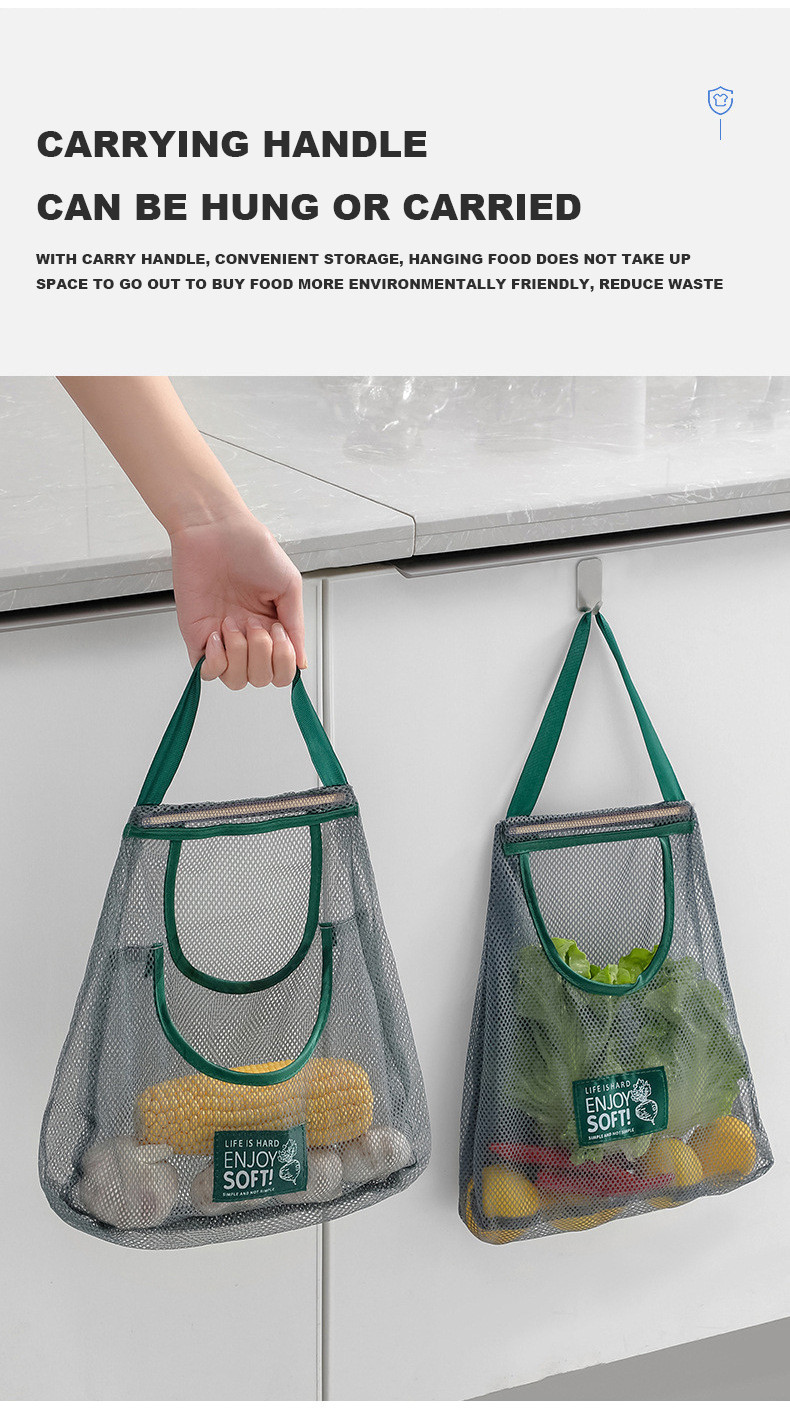 opvise Reusable Kitchen Fruit Vegetable Hanging Storage Mesh Bag Garlic