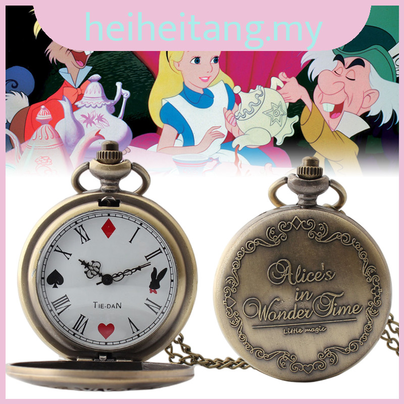 In Wonderland Alice Rabbit Pocket Watch Antique Style Hanging Quartz ...